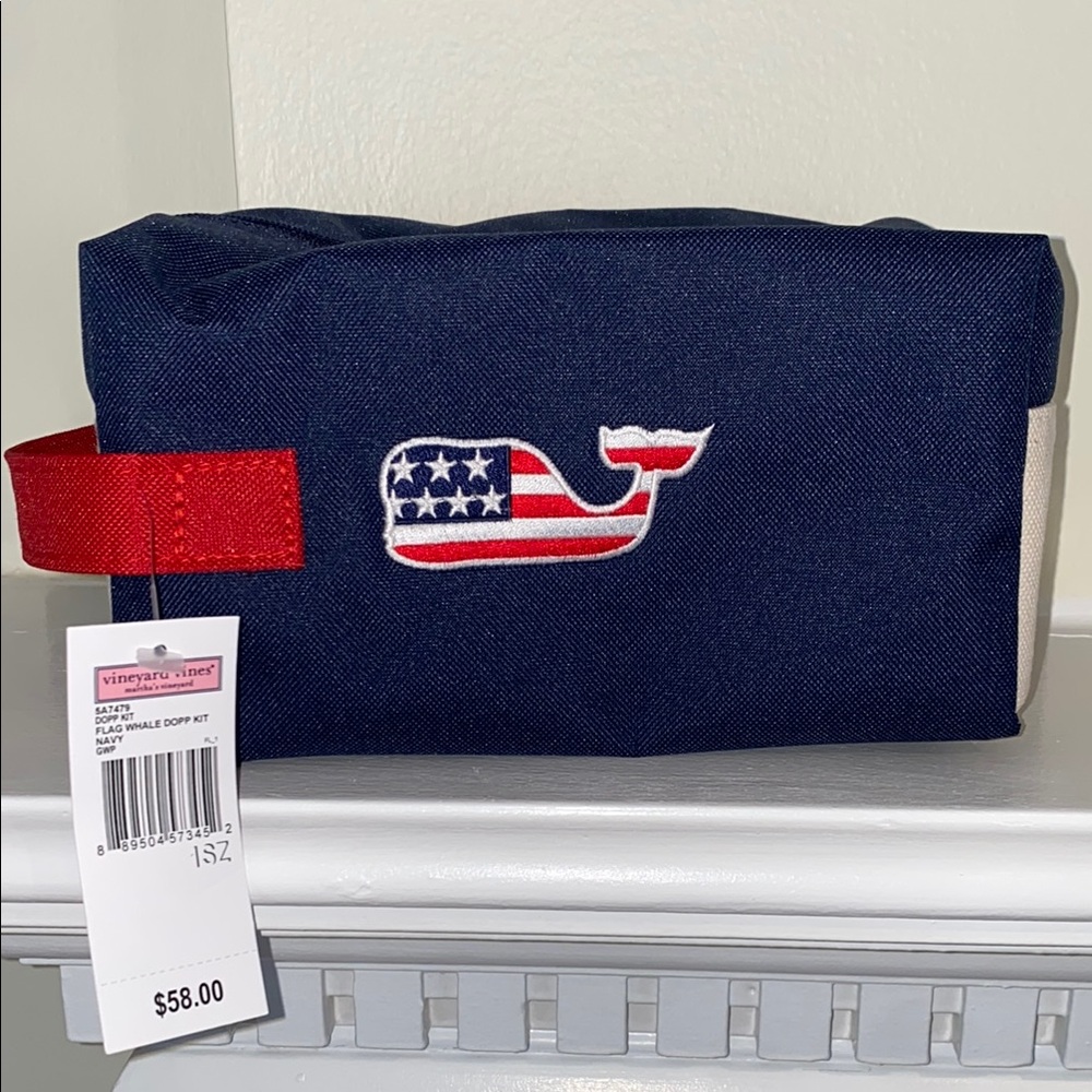 Vineyard Vines Dopp Kit Flag Whale Navy and Red